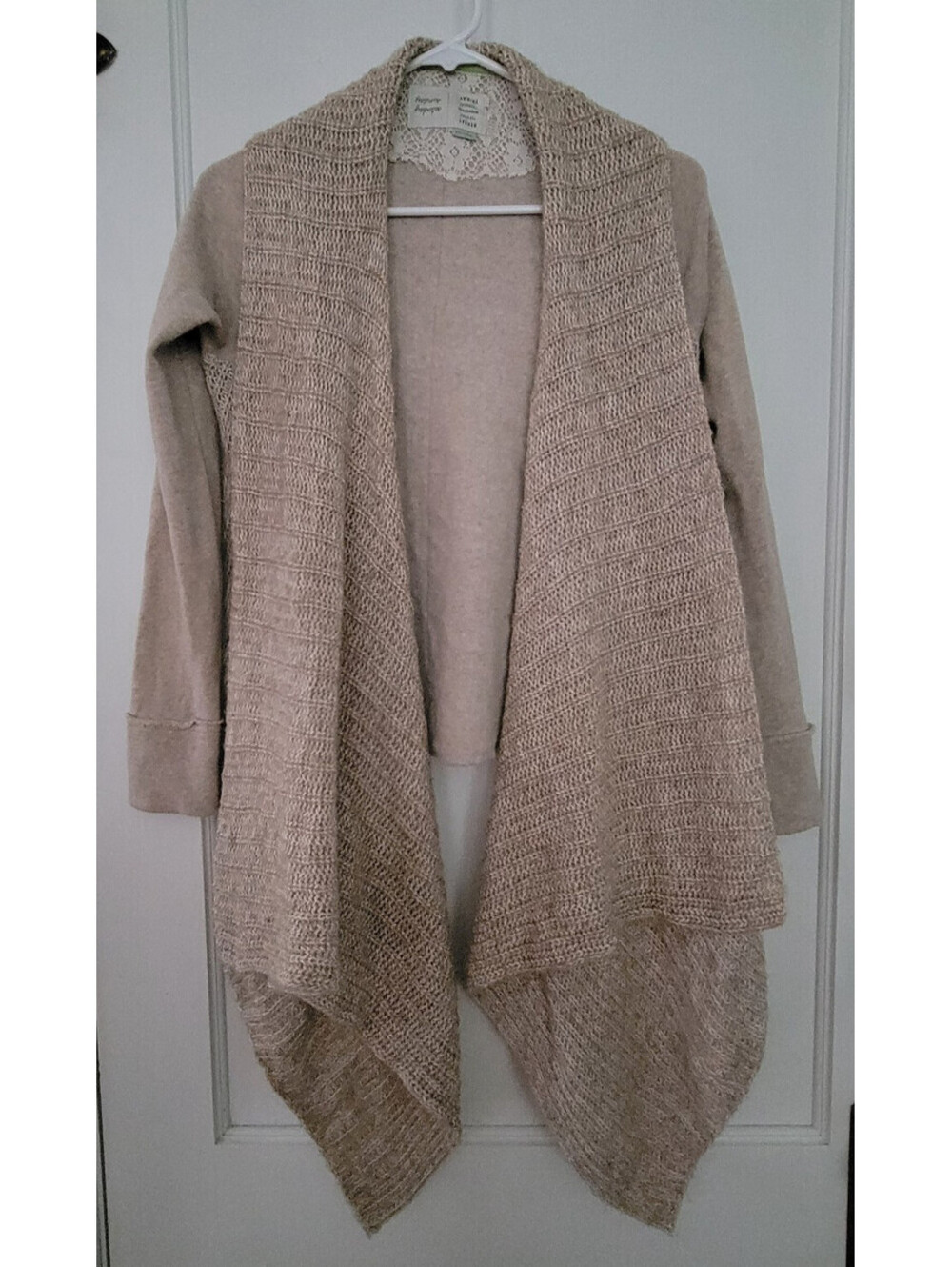 Saturday Sunday Anthropologie Cardigan Women's S Beige Open Front Knit Sunday